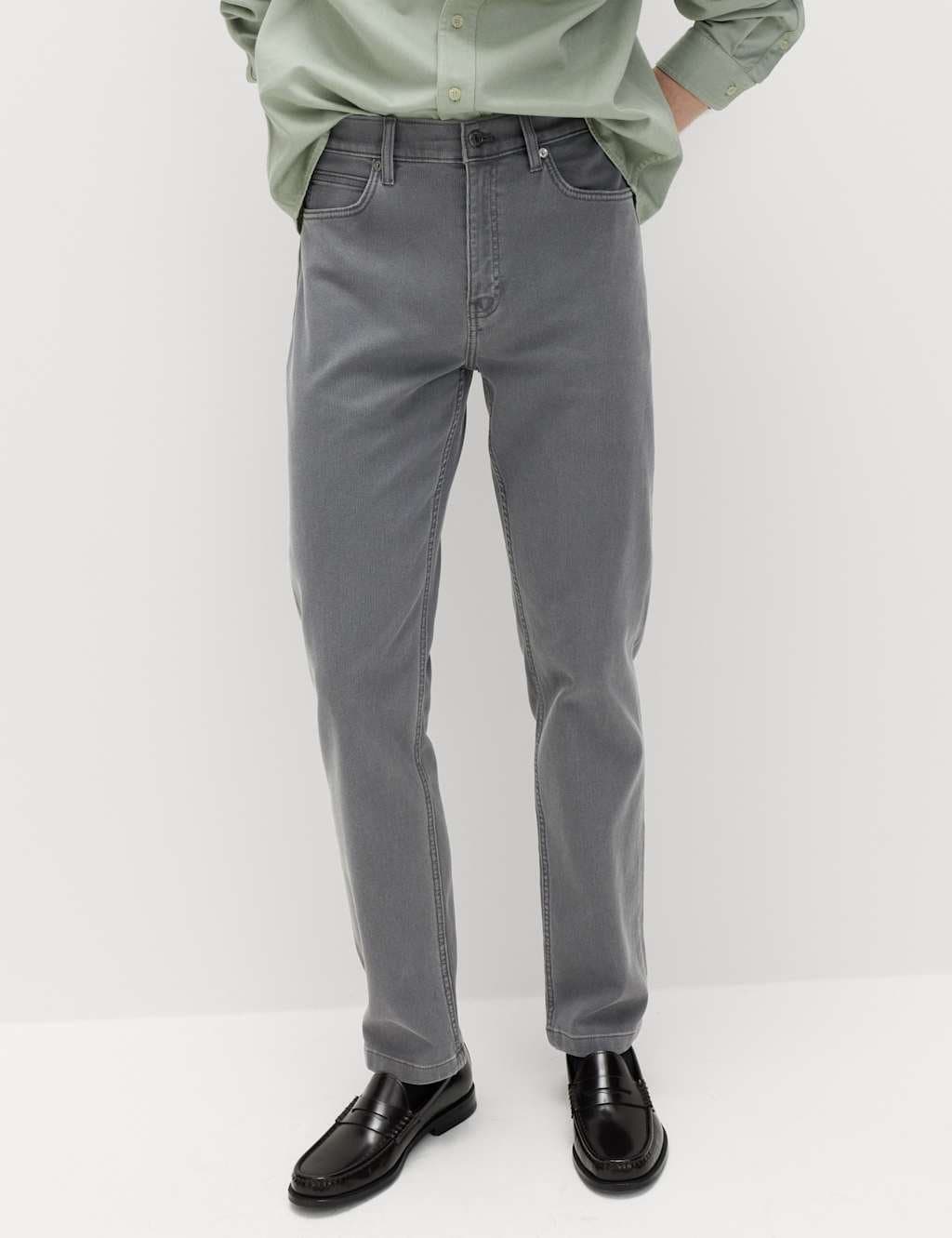 Marks & Spencer M&S Grey Cotton-Rich Straight Fit Jeans
