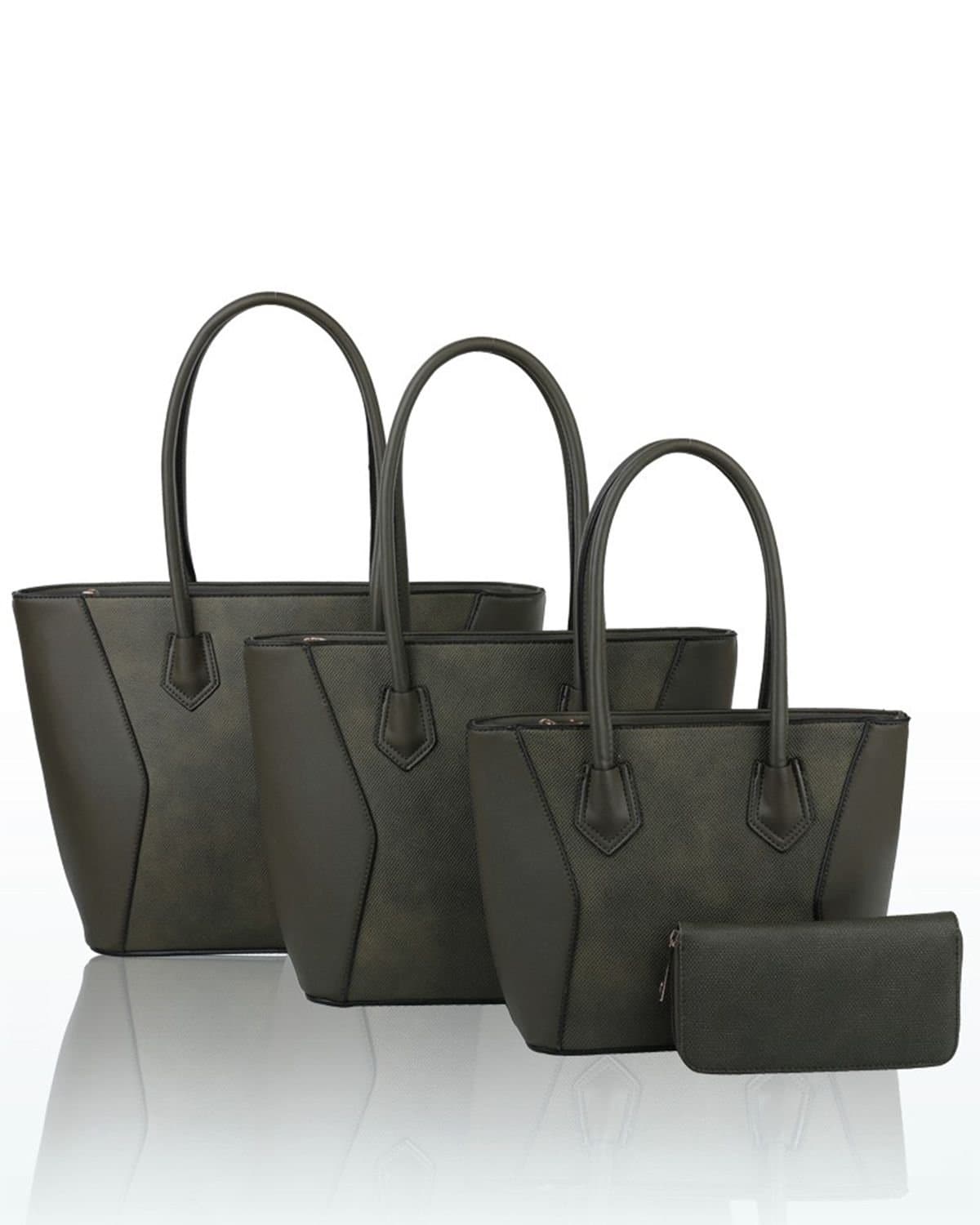 Fontanella Fashion Fontanella Fashion Women's Squisita Elegant 4in1 PU Leather Handbag x Tote bag with Purse in Olive