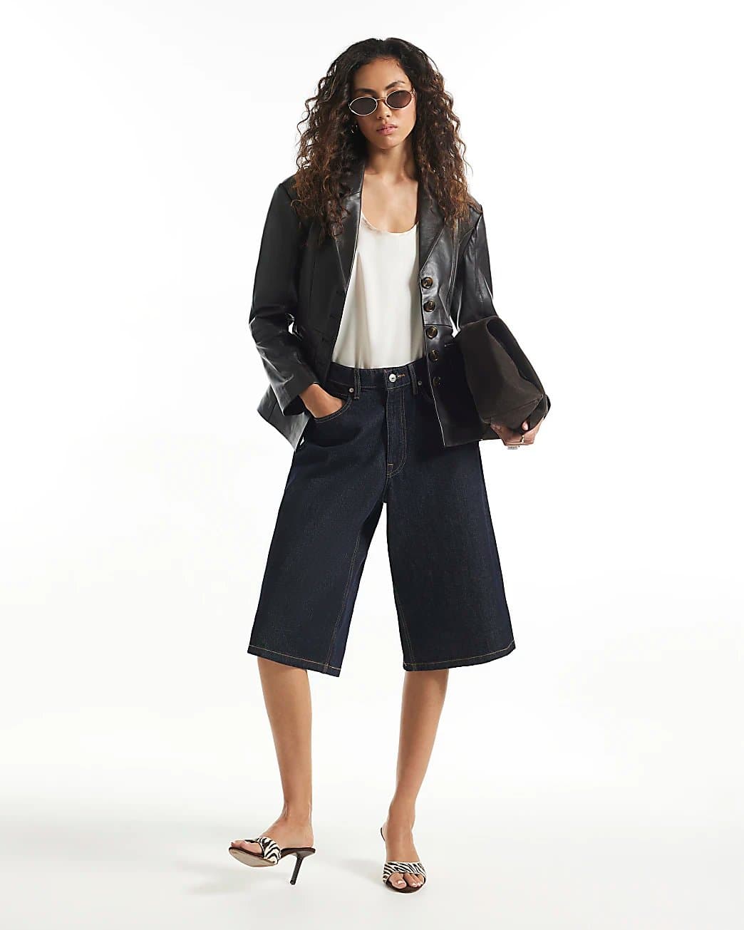 River Island River Island Womens Premium Brown Leather Fitted Waist Blazer