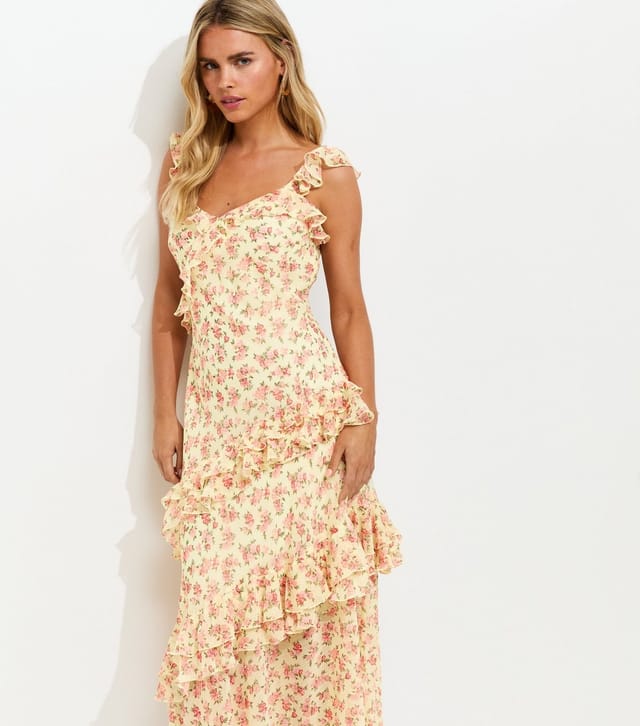 New Look Women's Petite Yellow Floral Print Ruffle Trim Maxi Dress New Look - 2