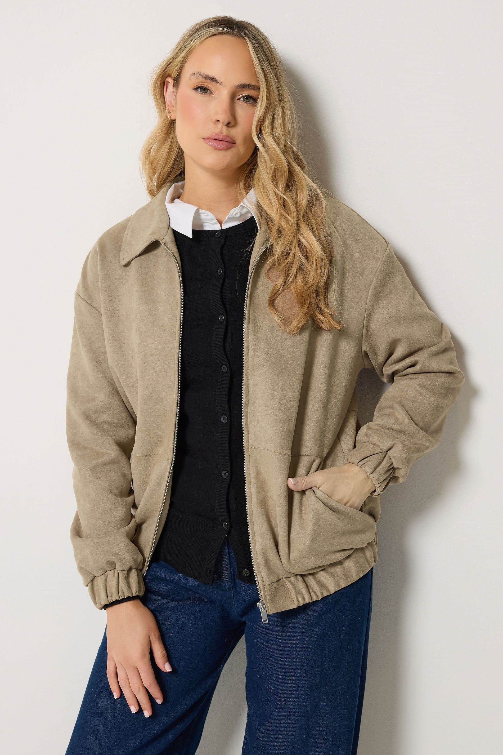 Long Tall Sally Long Tall Sally Women's Tall Faux Suede Collared Jacket in Natural