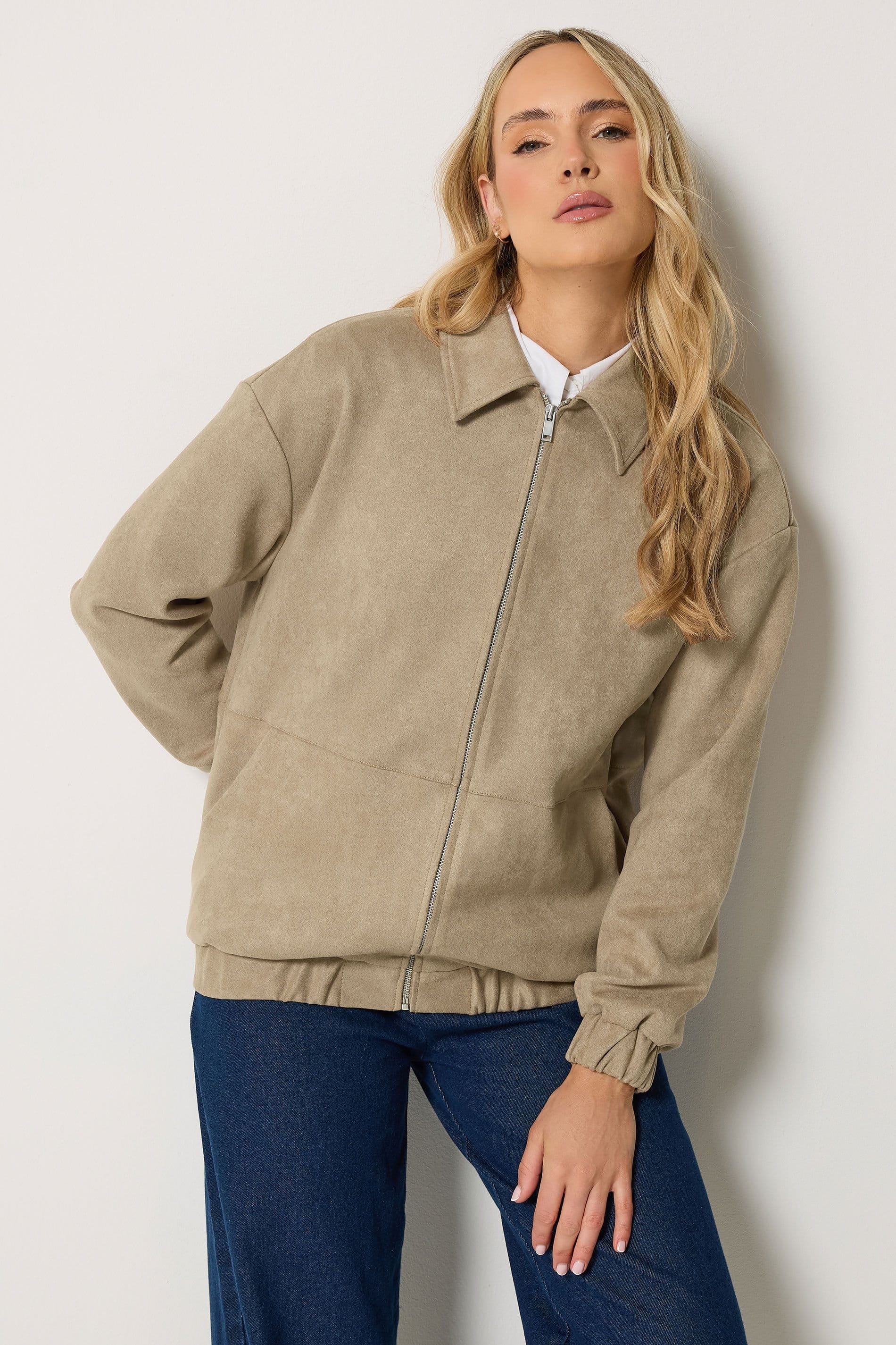 Long Tall Sally Long Tall Sally Women's Tall Faux Suede Collared Jacket in Natural - 4