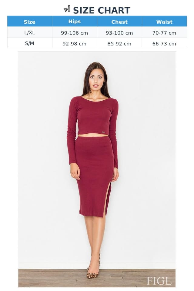 Love Lace Love Lace Women's Long Sleeve Cotton Knit Top & Pencil Skirt Set in Burgundy - 2