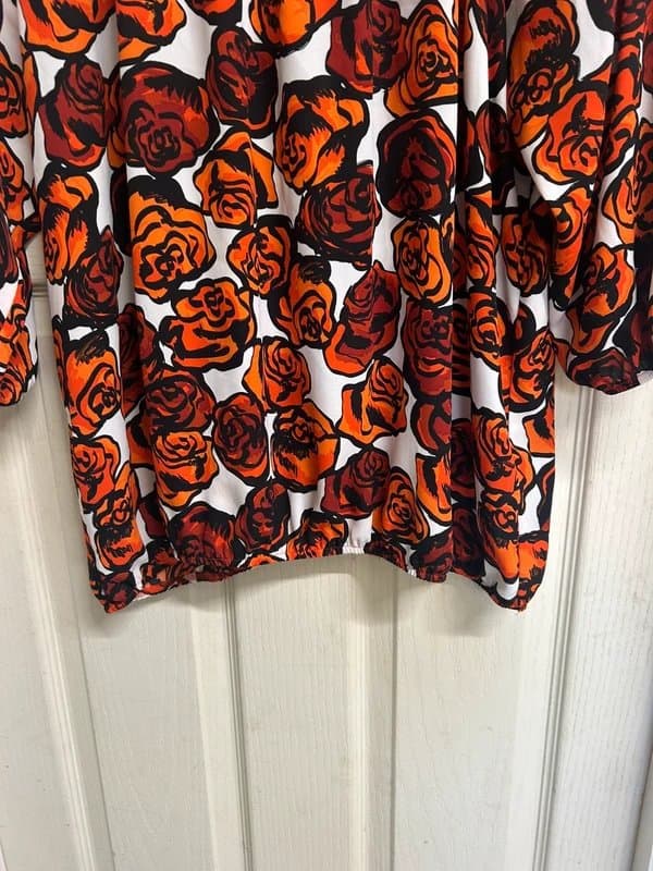 Debenhams The Collection Debenhams Bold Orange Rose Print Blouse Tie Back -Size 18 (15)
