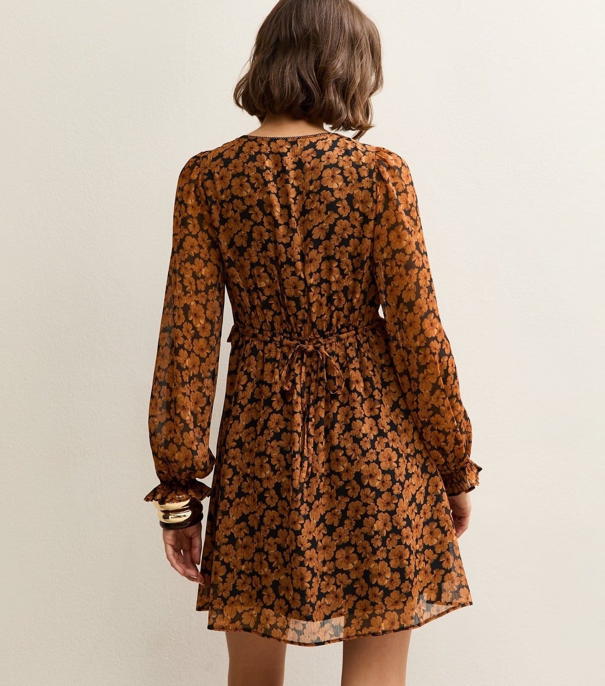 New Look Women's Brown Floral Long Sleeve Mini Dress New Look - 4