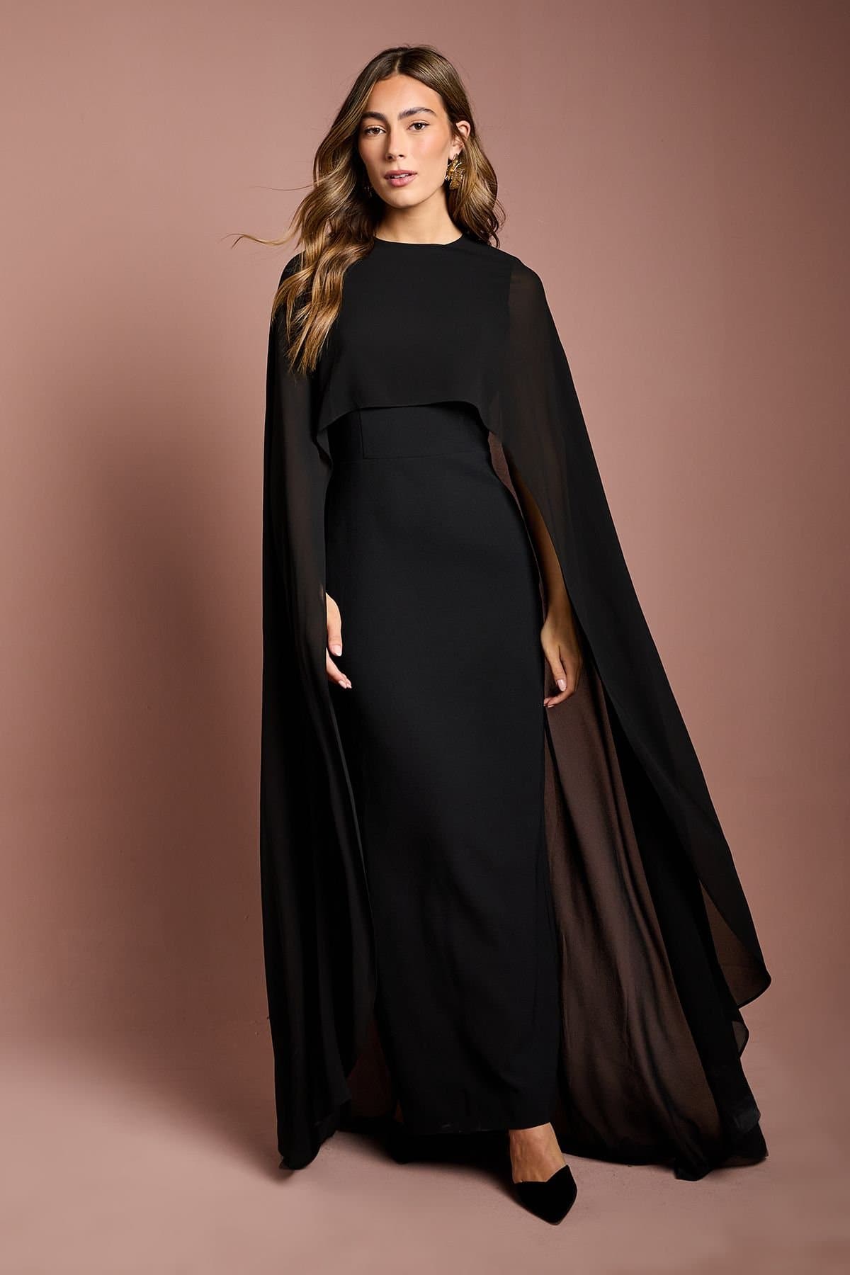 Coast Coast Women's Cape Sleeve Maxi Dress in Black