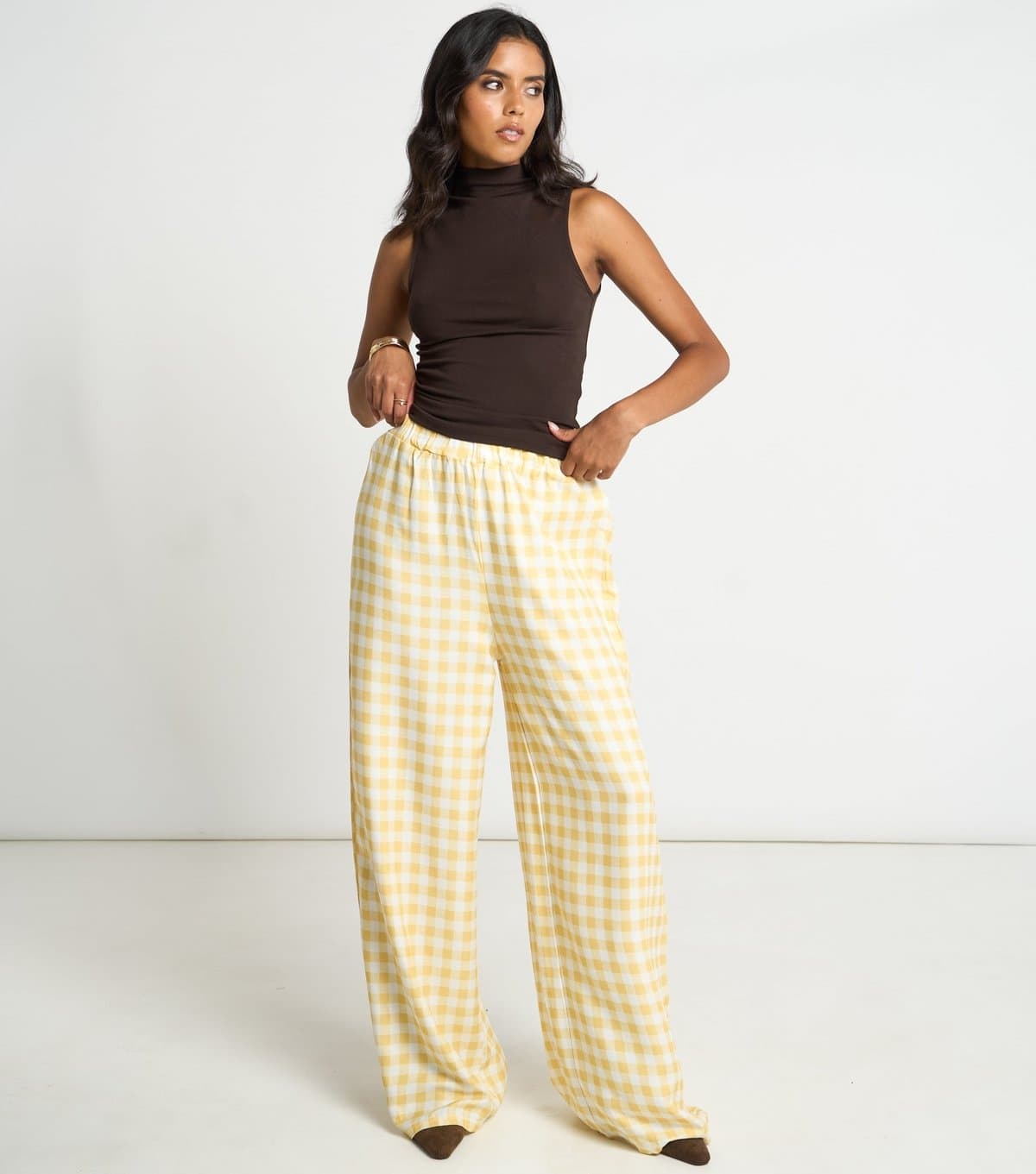 ARCH Women's Yellow Gingham Wide Leg Trousers ARCH New Look