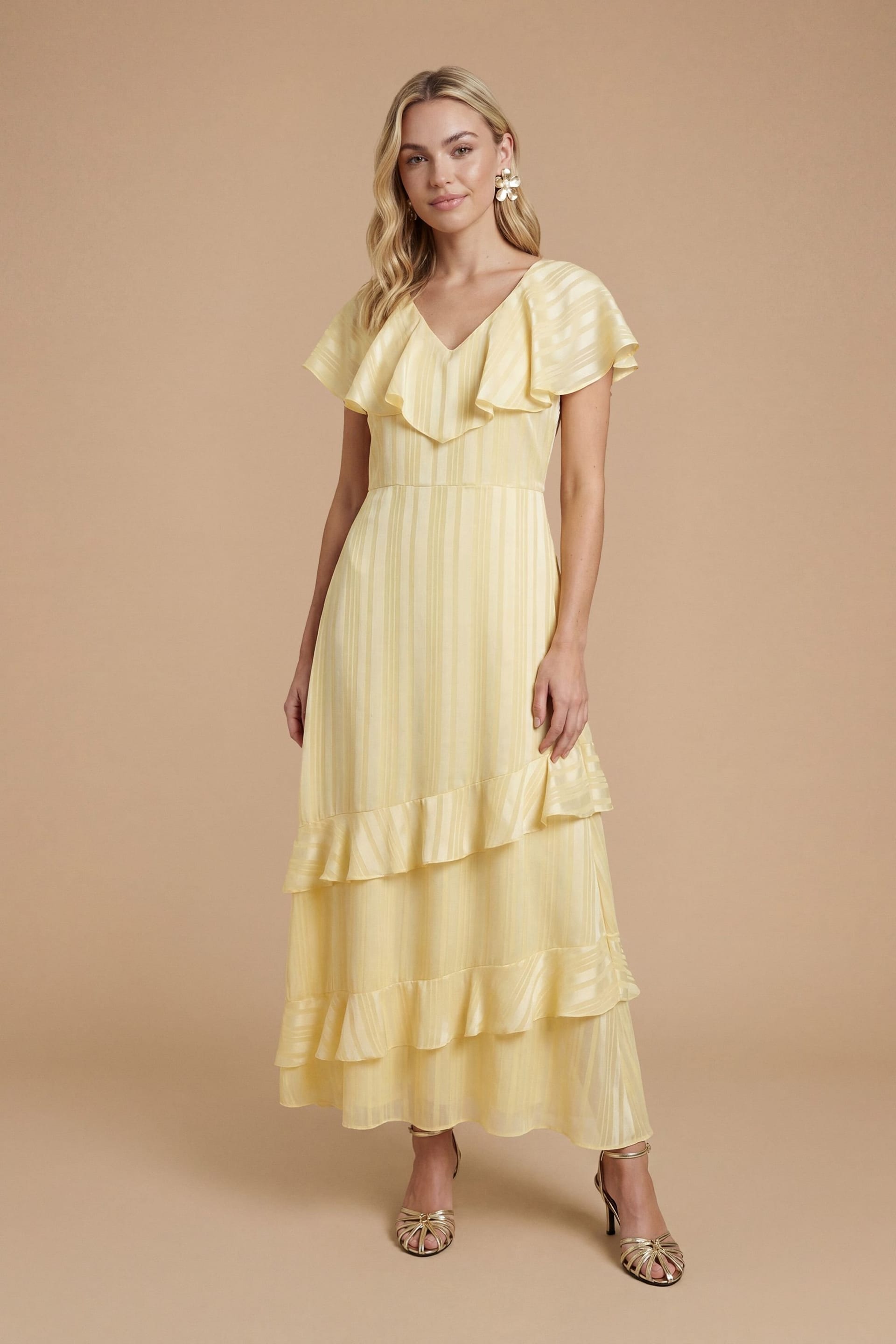 Dorothy Perkins Yellow Cape Ruffle Midi Dress