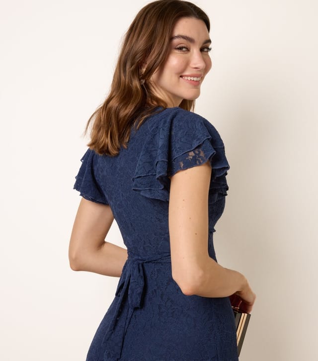 Blue Vanilla Women's Navy Lace Flutter Sleeve Mini Dress Blue Vanilla New Look - 2
