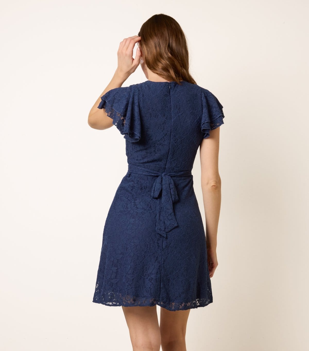 Blue Vanilla Women's Navy Lace Flutter Sleeve Mini Dress Blue Vanilla New Look - 4