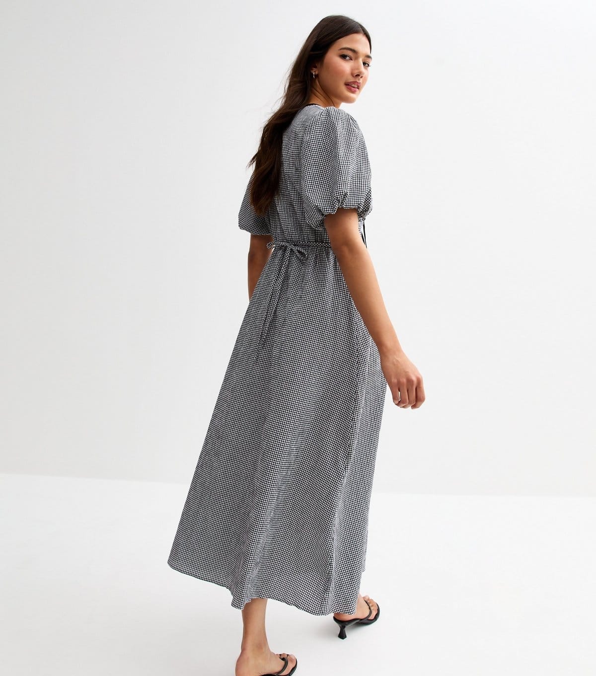 New Look Women's Black Gingham Check Tie Neck Midi Dress New Look - 4