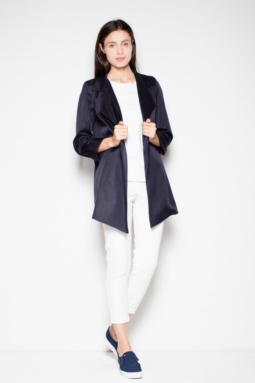 Love Lace Love Lace Women's Classic Unbuttoned Coat with Side Pockets in Blue