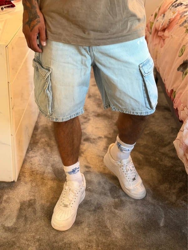 Zara Zara Baggy Cargo Denim Jorts W31 fits W32 Y2K Distressed Utility Shorts