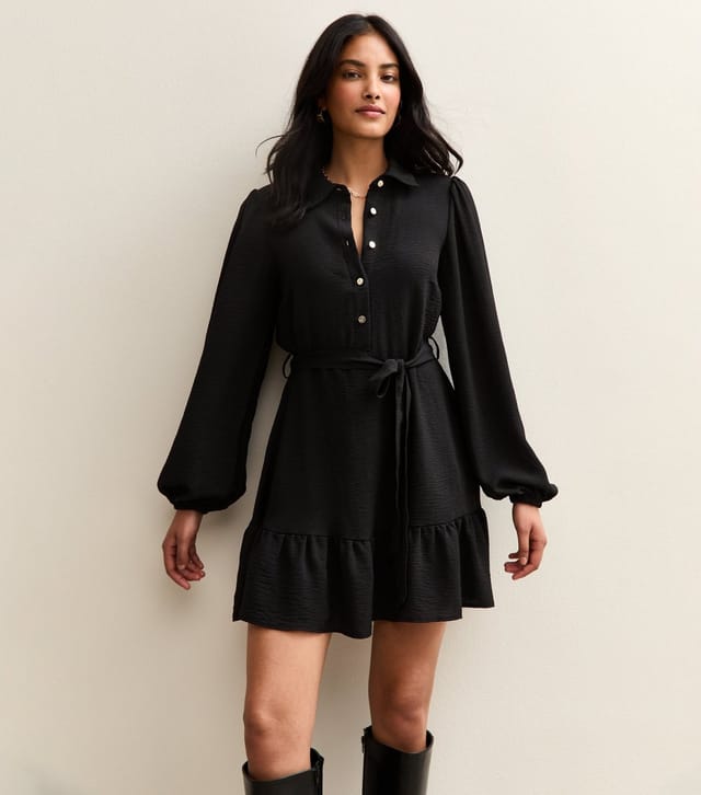 New Look Women's Black Belted Long Sleeve Mini Dress New Look - 2