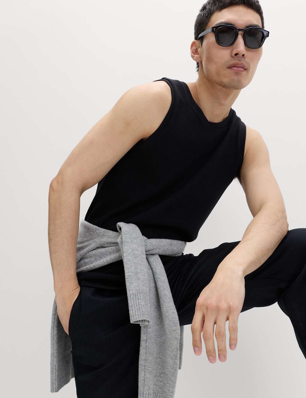 Marks & Spencer M&S Cotton Rich Knitted Vest Black - 4