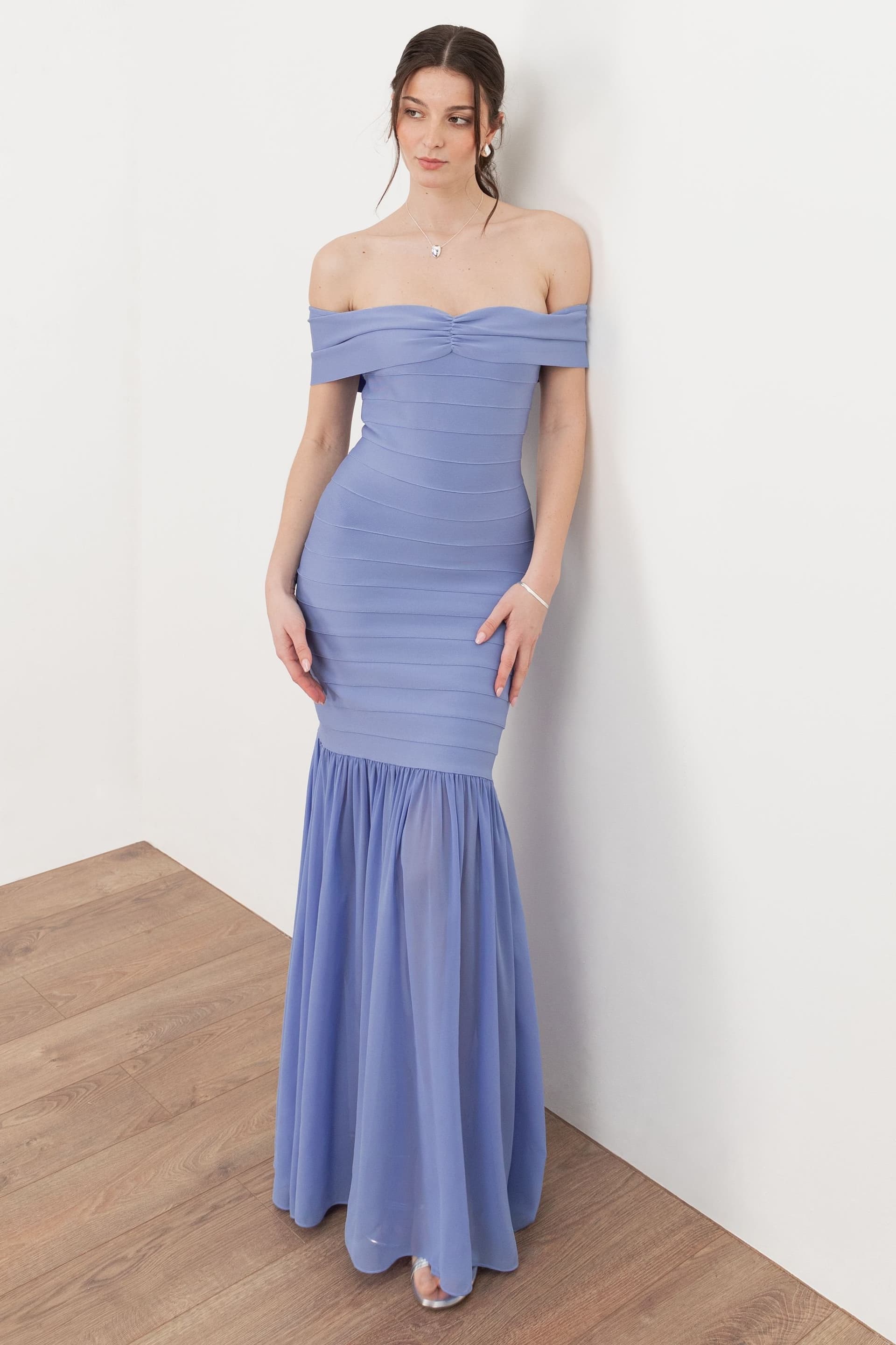 Maya Deluxe Maya Deluxe Women's Bardot Bandage Maxi Dress in Blue