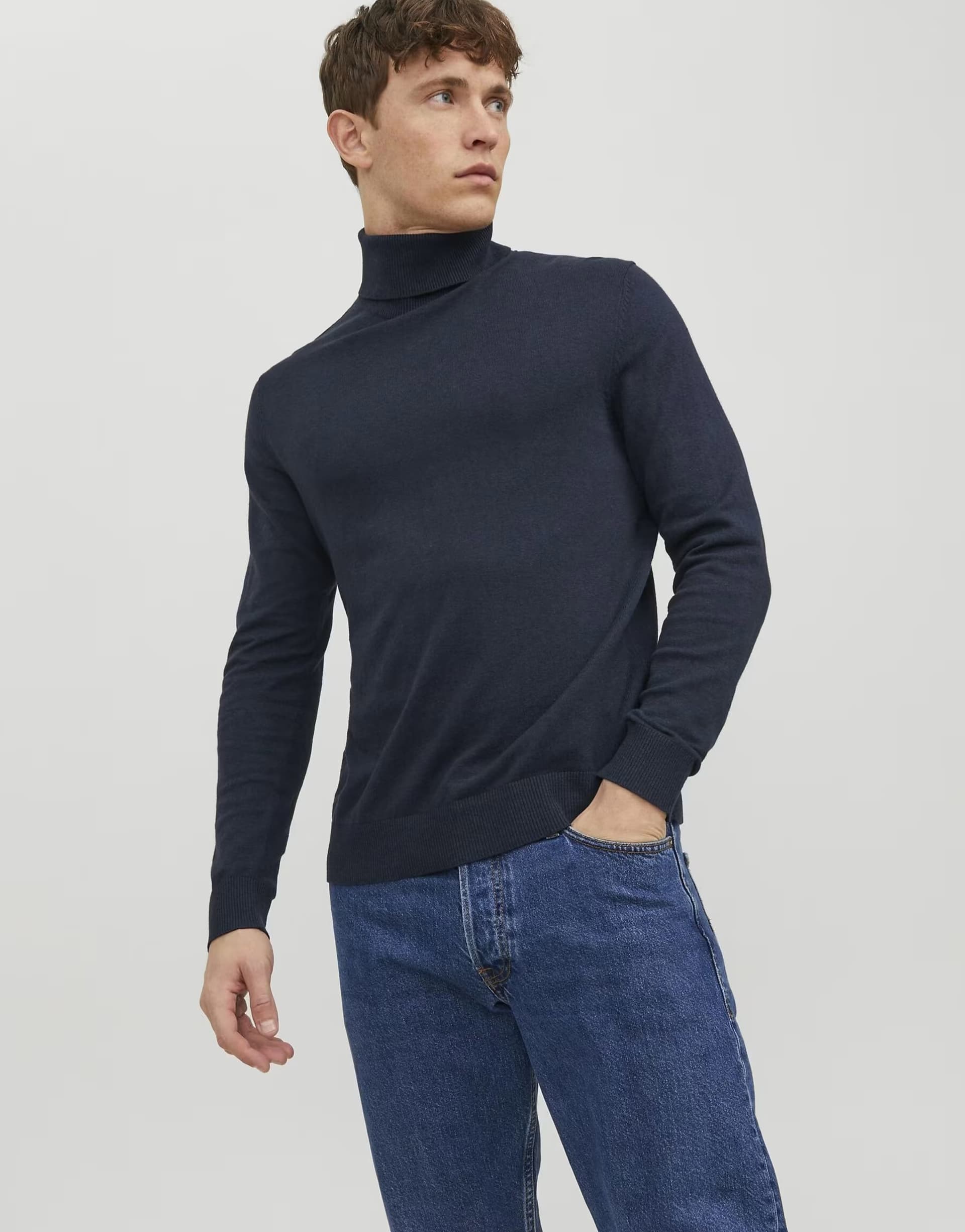 ASOS Jack & Jones Turtleneck in navy blazer