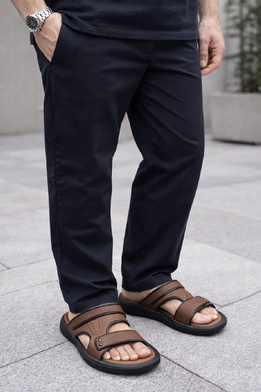 LARANGE LARANGE Brown Faux Leather Sport Sandals for Men