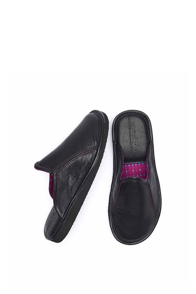 Moshulu Moshulu 'Douglas 4' Men's Leather Mule Slippers in Black - 2
