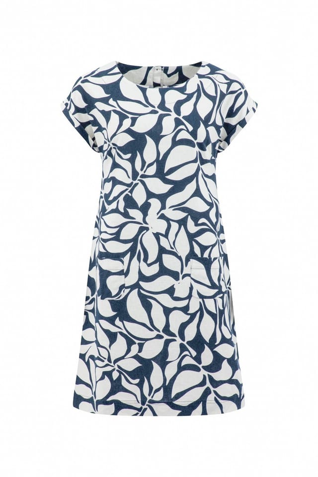 Weird Fish Weird Fish Women's Orlando Printed Linen Rich Shift Dress in Mid Navy - 2