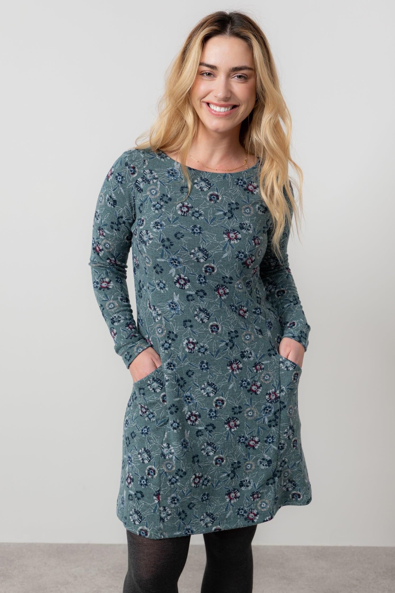 Lily & Me Lily & Me Women's Helen Floral Print Slightly swingy Knee-length Dress in Mid Blue