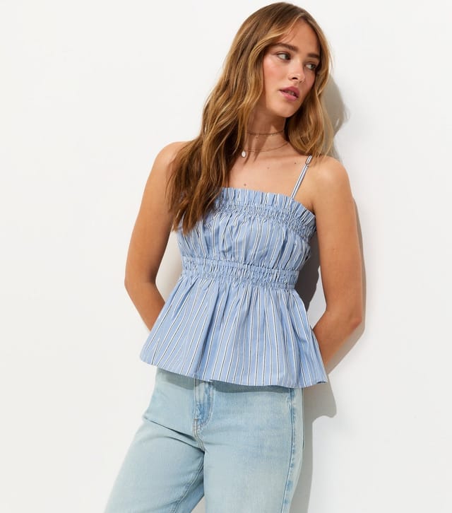 New Look Women's Blue Striped Shirred Top New Look - 2