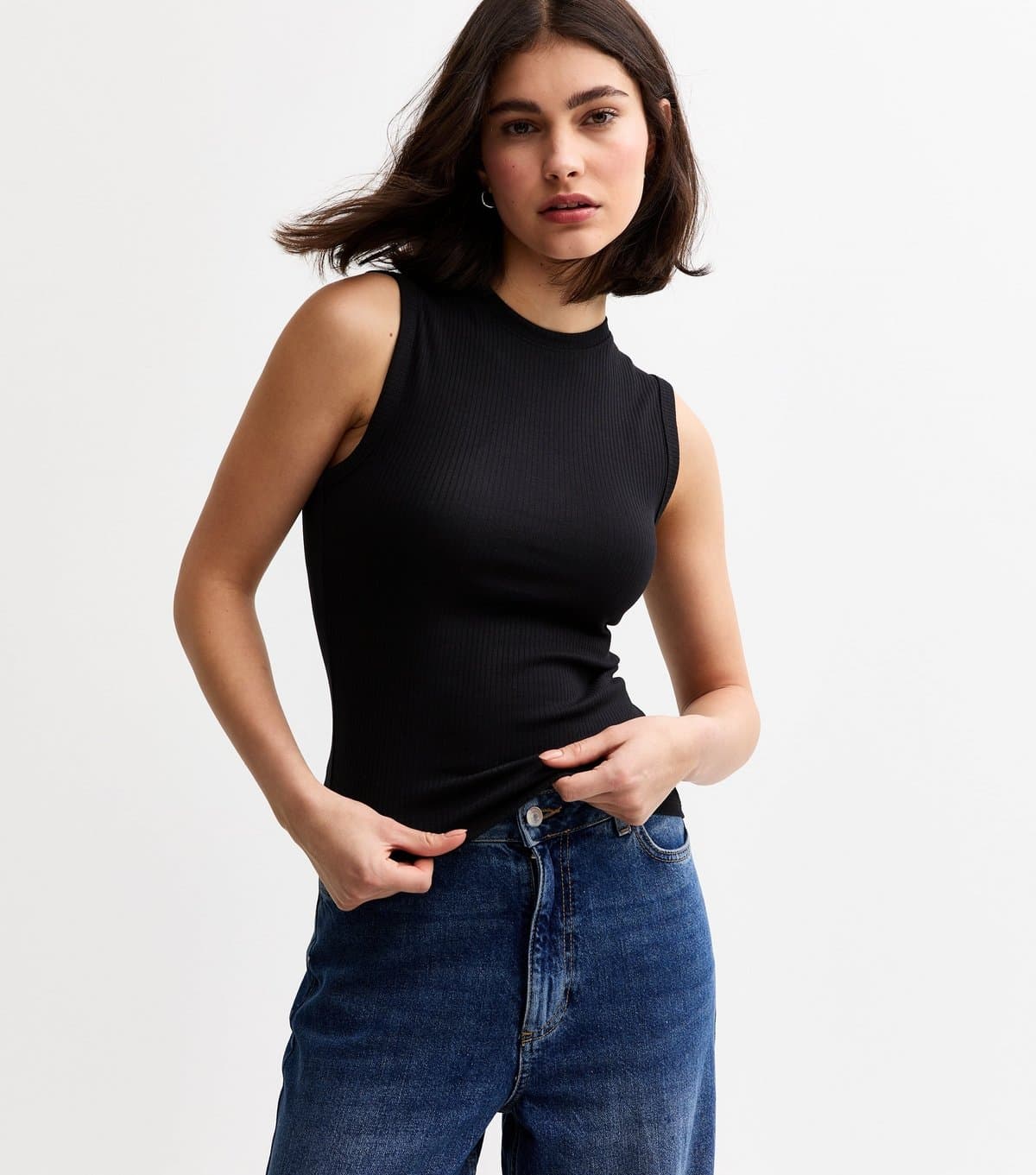 New Look New Look Black Ribbed High Neck Tank Top