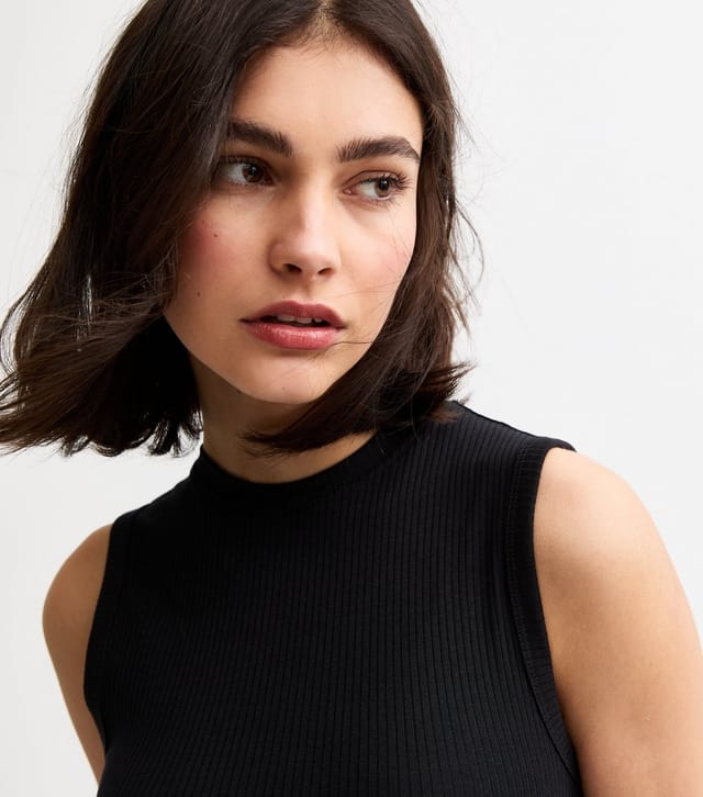 New Look Women's Black Ribbed High Neck Tank Top New Look - 2