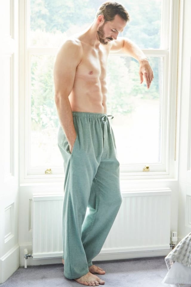 British Boxers British Boxers Men's "Moss" Herringbone Brushed Cotton Pyjama Trousers in Dark Green - 2