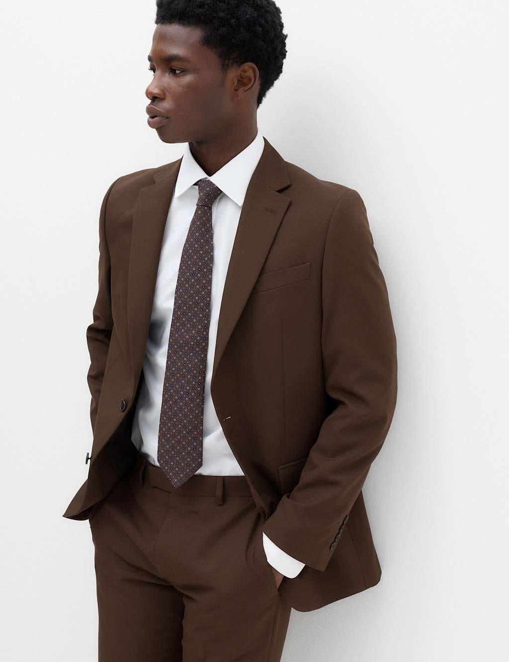 Marks & Spencer M&S Tailored Fit Textured Jacket Chocolate
