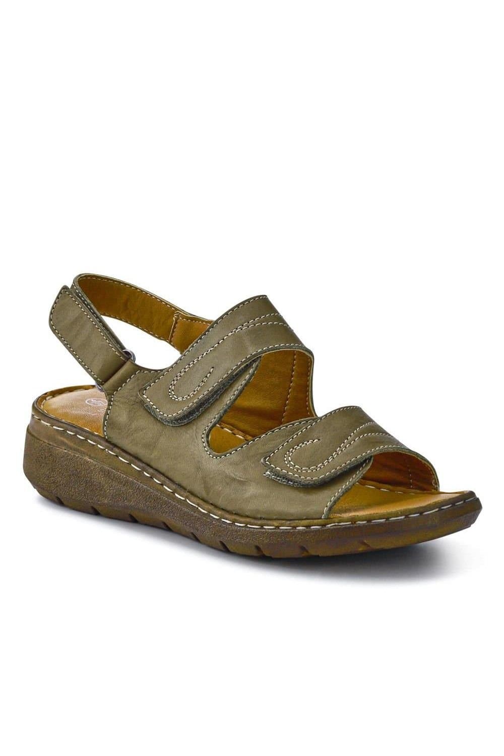 Pavers Pavers Women's Leather Multi-Touch-Fasten Sandals in Khaki