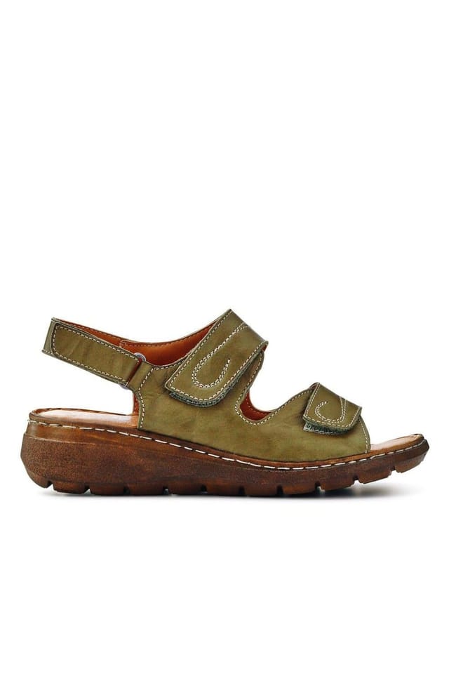 Pavers Pavers Women's Leather Multi-Touch-Fasten Sandals in Khaki - 2