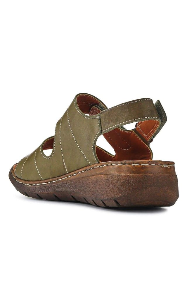 Pavers Pavers Women's Leather Multi-Touch-Fasten Sandals in Khaki - 3