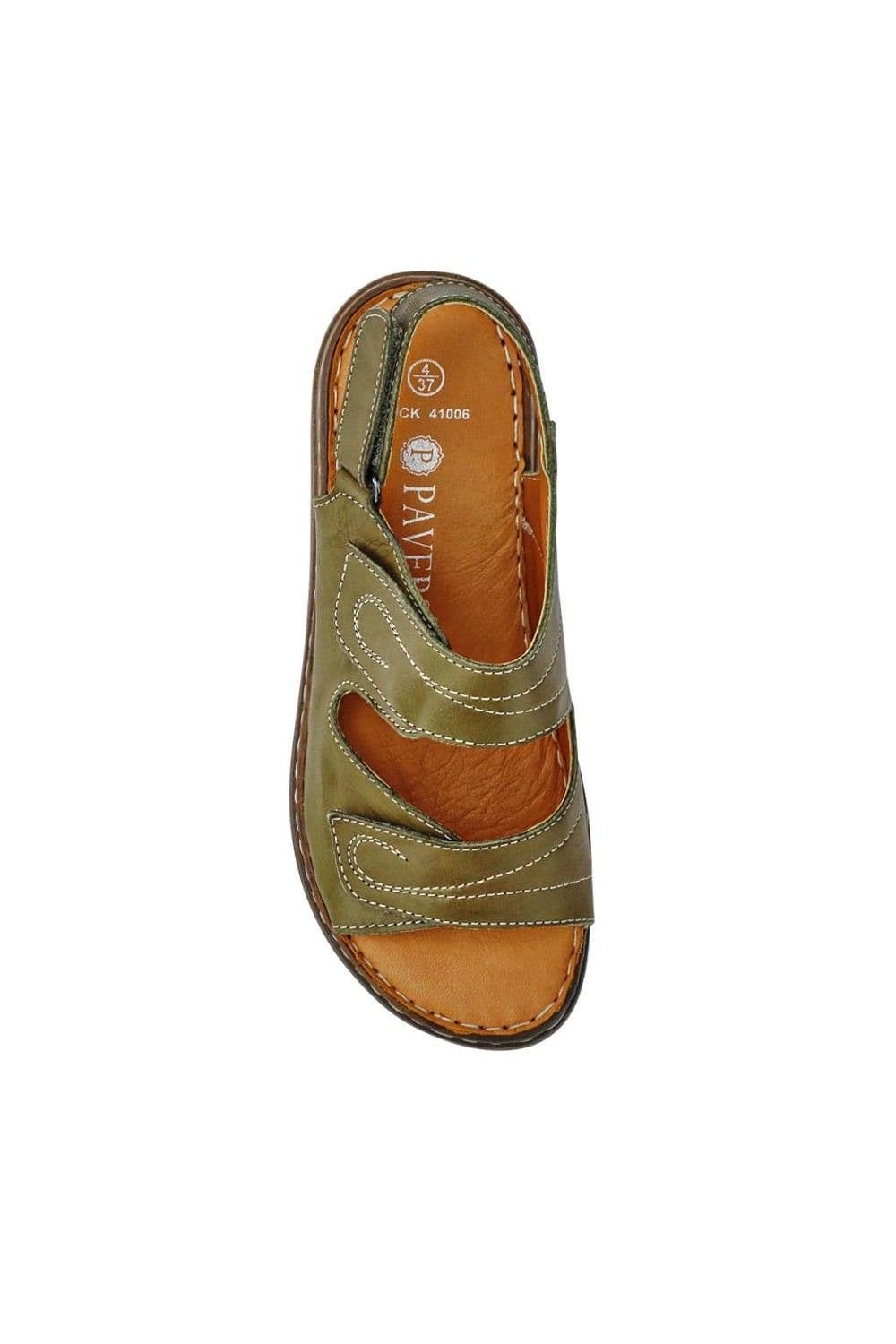 Pavers Pavers Women's Leather Multi-Touch-Fasten Sandals in Khaki - 4