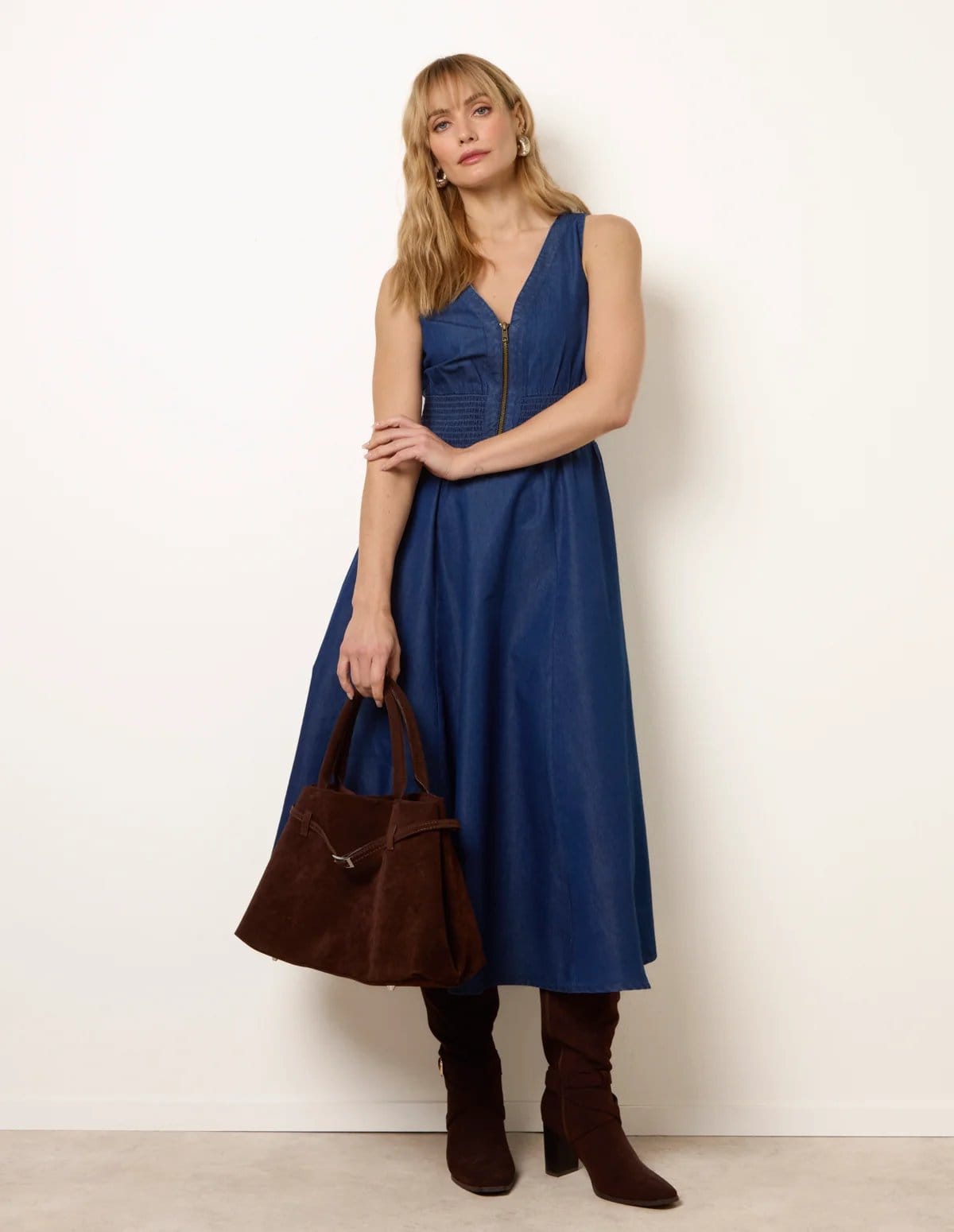 Blue Vanilla Zip Front Denim Dress - 4