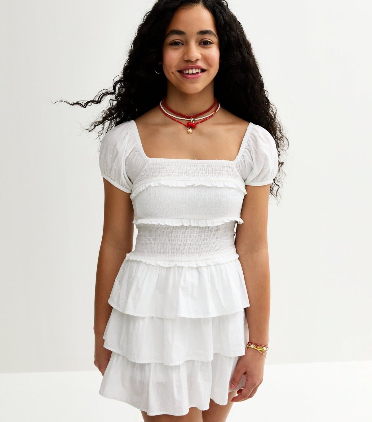 New Look Girls' White Puff Sleeve Rara Mini Dress New Look