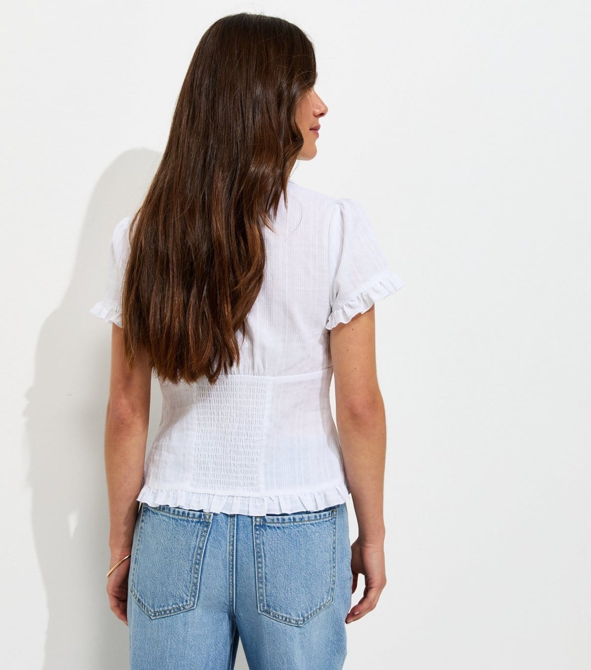 New Look Women's Petite White Cotton Frill Trim Short Sleeve Shirt New Look - 4