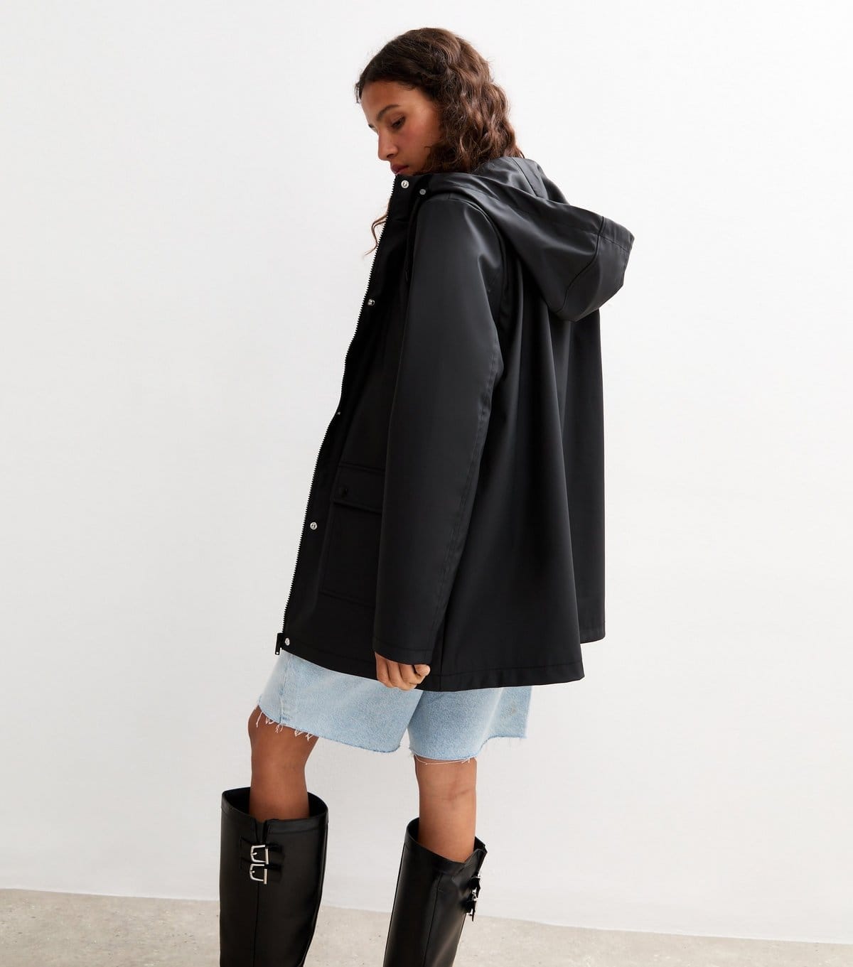 New Look Women's Black Water Resistant Drawstring Hood Rain Anorak New Look - 4