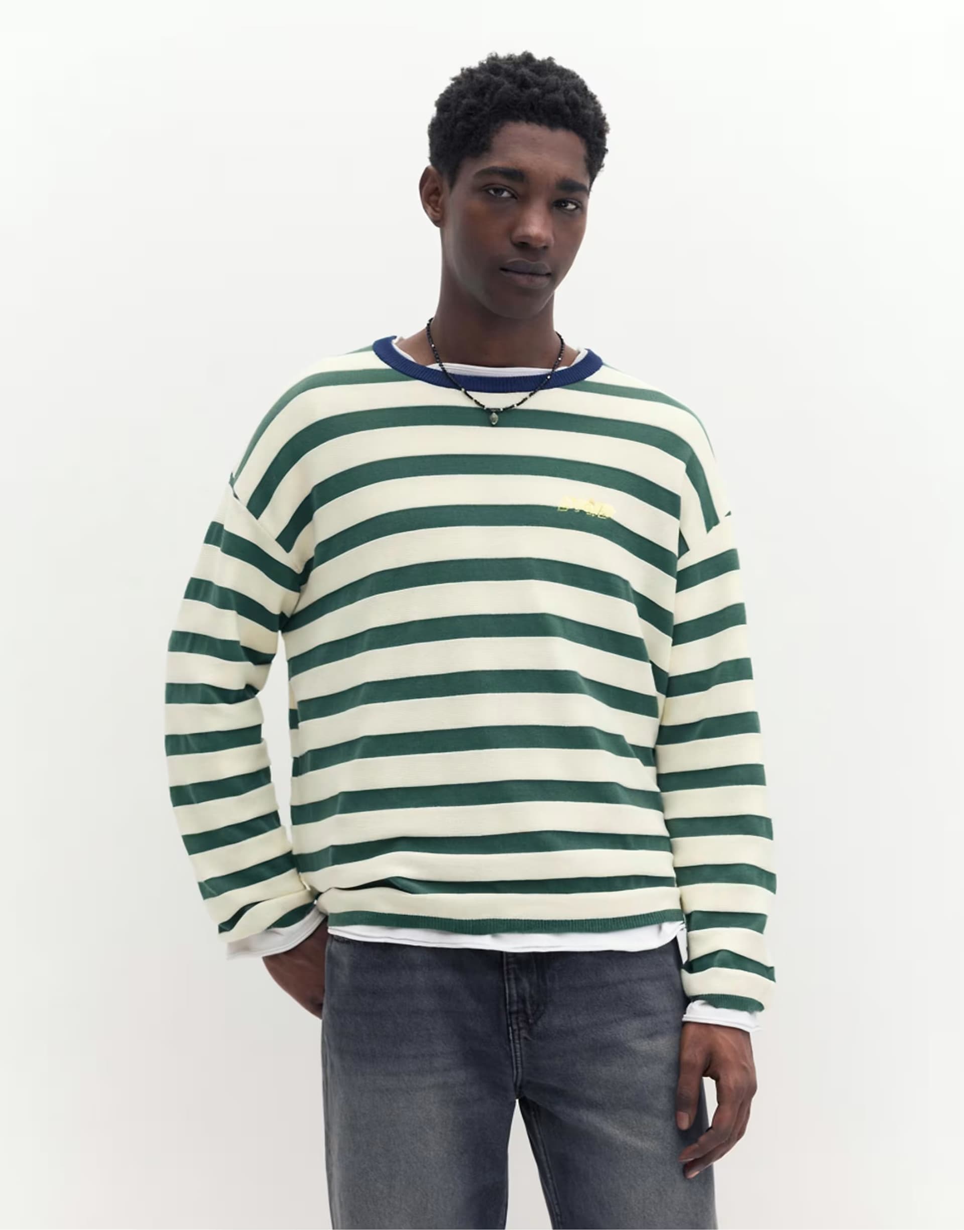 ASOS Pull&Bear Stwd striped jumper in green
