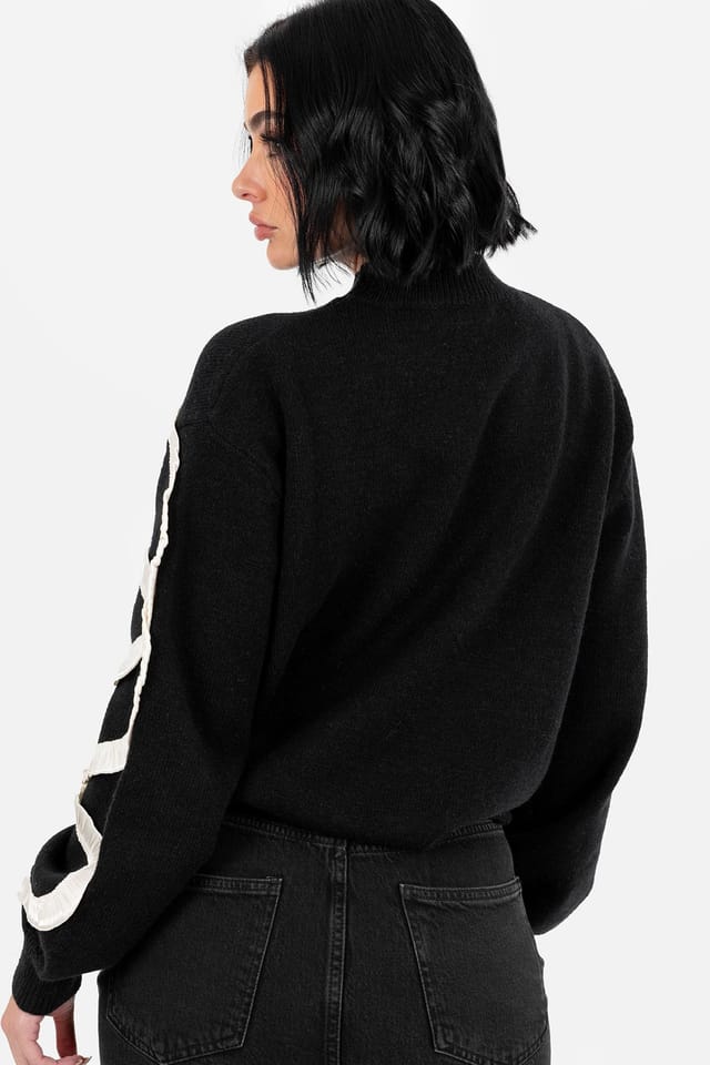 Lovedrobe Lovedrobe Women's Satin Squiggle Applique Jumper in Black - 2