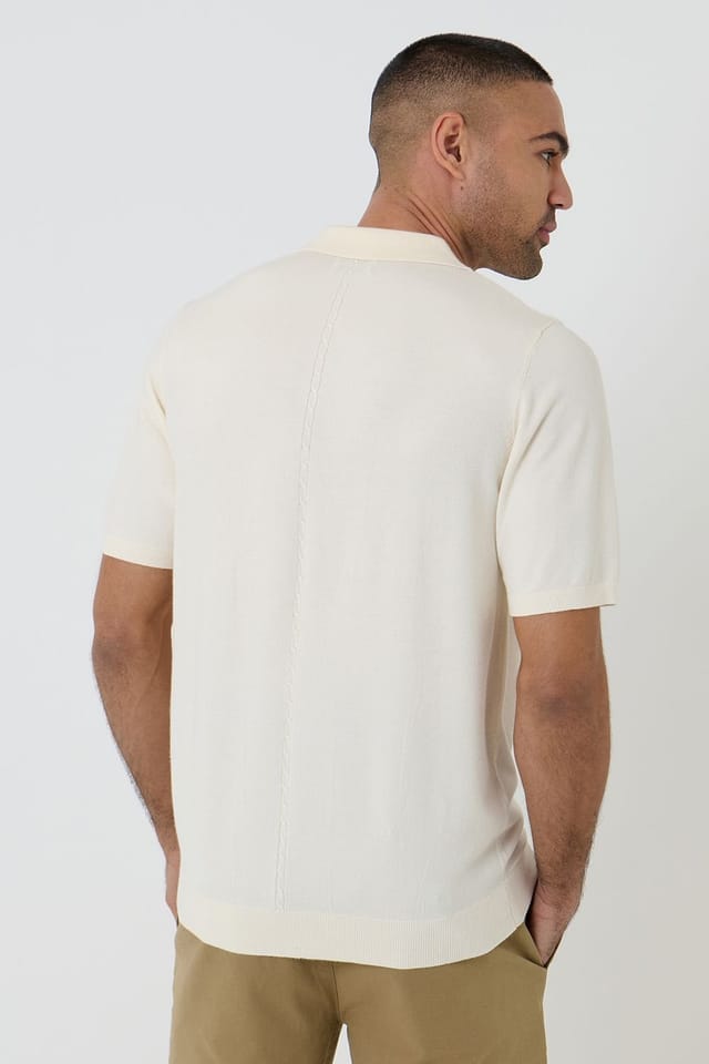 Threadbare Threadbare Men's Cable Knit Quarter Zip Polo in Natural - 2