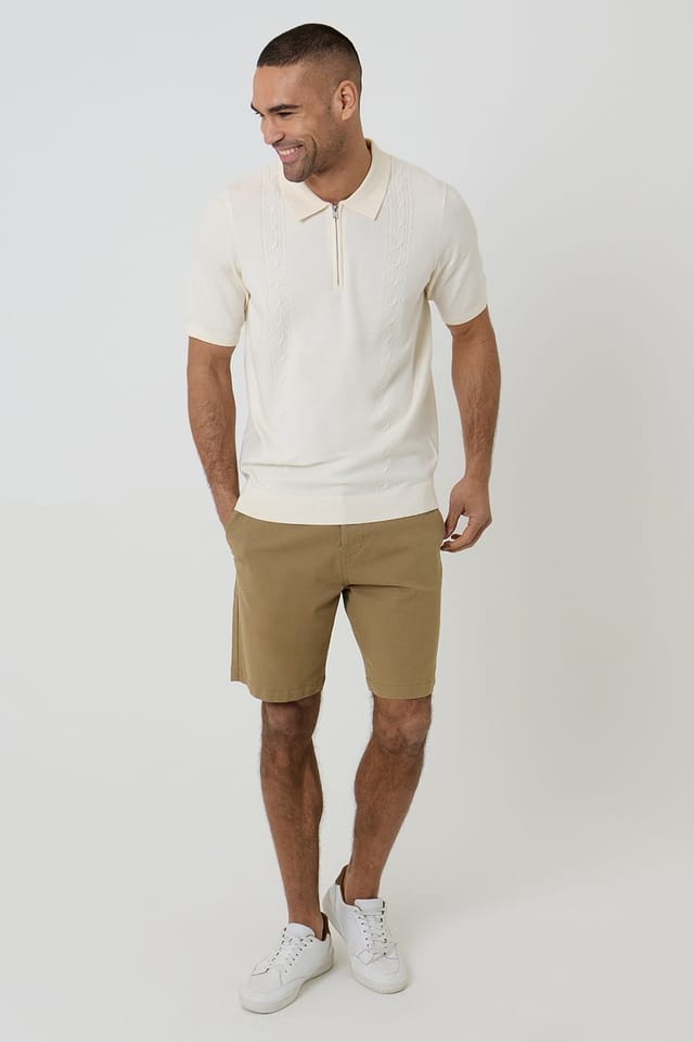 Threadbare Threadbare Men's Cable Knit Quarter Zip Polo in Natural - 3