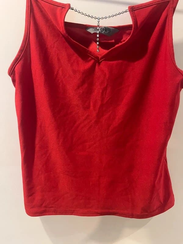 Amaranto Amaranto red diamanté chain detail square neckline strappy vest top cami
