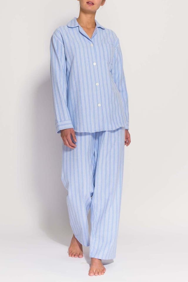 British Boxers British Boxers Women's 'Westwood' Blue Stripe Brushed Cotton Pyjama Set in Light Blue - 2