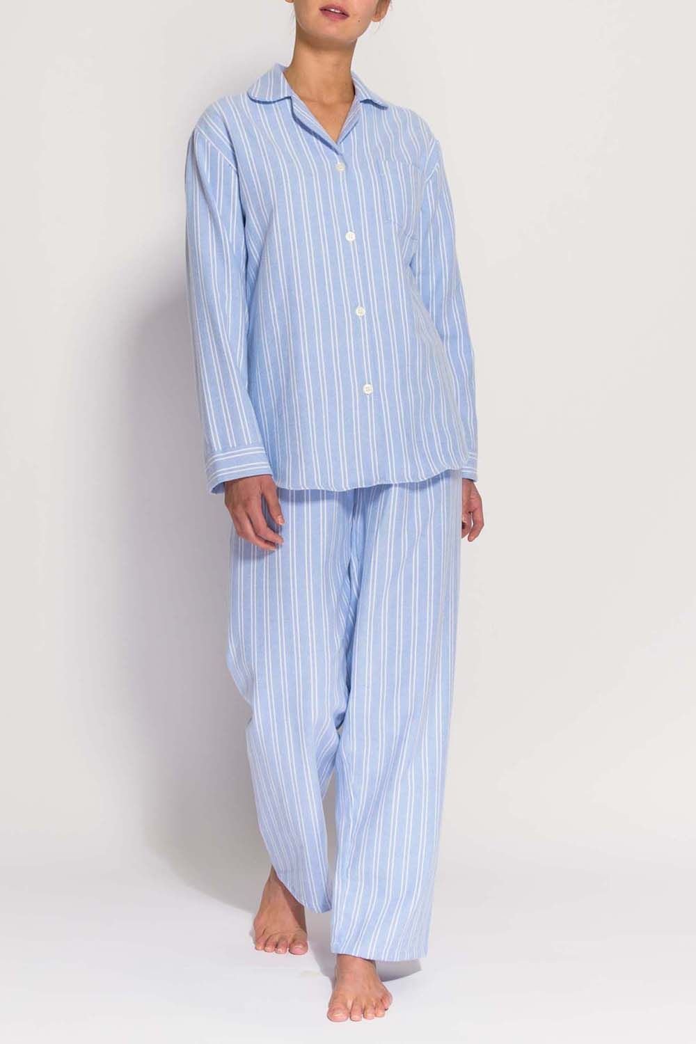 British Boxers British Boxers Women's 'Westwood' Blue Stripe Brushed Cotton Pyjama Set in Light Blue - 3