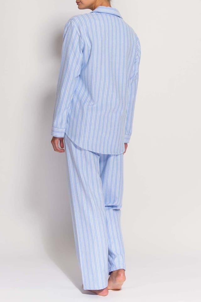 British Boxers British Boxers Women's 'Westwood' Blue Stripe Brushed Cotton Pyjama Set in Light Blue - 3