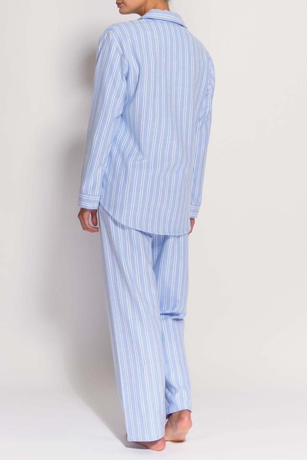 British Boxers British Boxers Women's 'Westwood' Blue Stripe Brushed Cotton Pyjama Set in Light Blue - 4