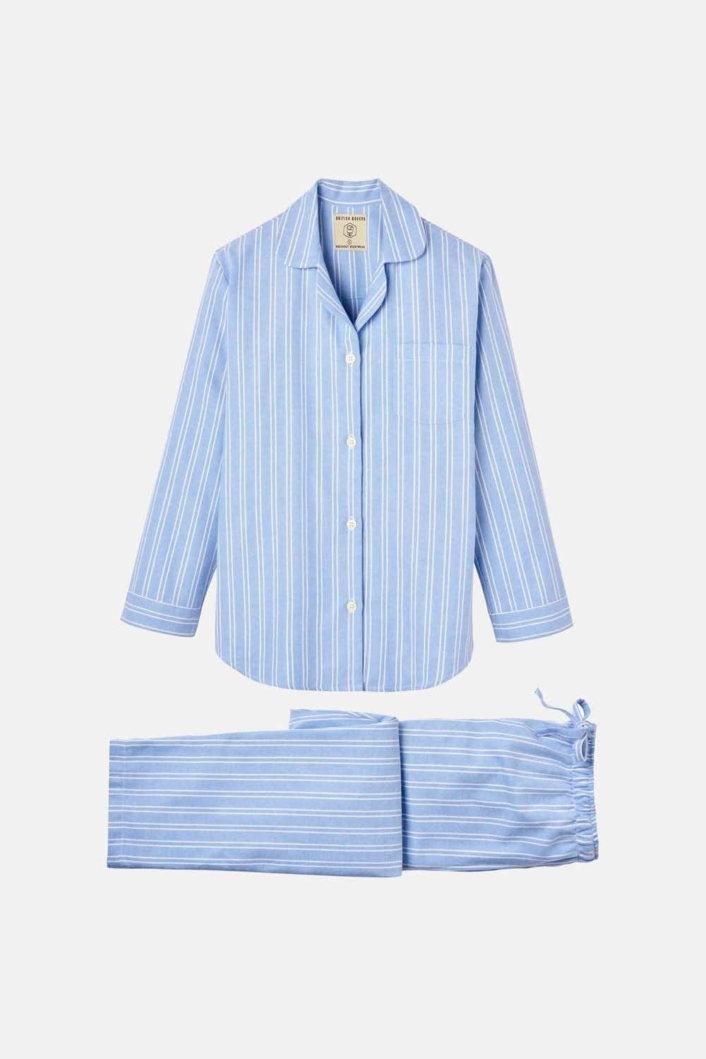 British Boxers British Boxers Women's 'Westwood' Blue Stripe Brushed Cotton Pyjama Set in Light Blue - 4