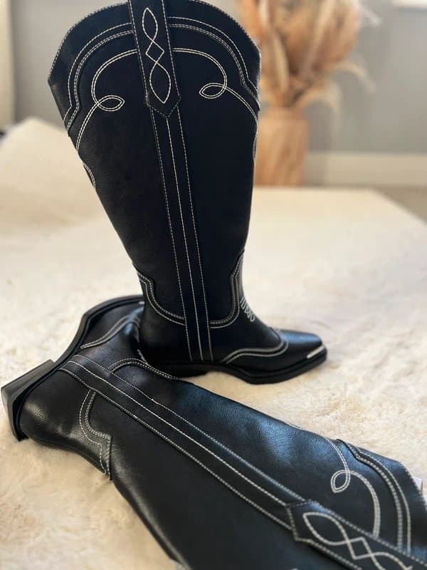 ASOS Celeste Flat Western Knee-High Boots UK Size 3 Wide Fit