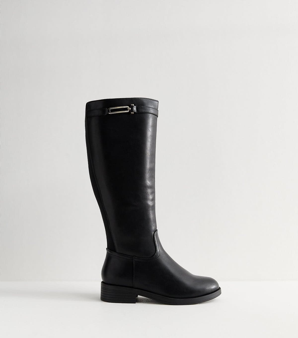 New Look Women's Wide Fit Black Faux Leather Knee High Boots Vegan New Look